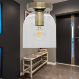 First Choice Lighting Set Of 2 Belten - Glass Cloche Antique Brass Ceiling Light Fittings - thumbnail 4