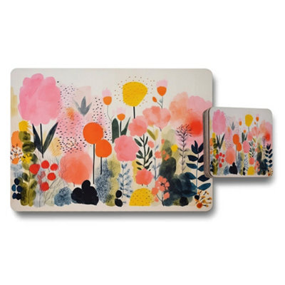 Benjamin Tate Design Colorful Floral Placemat And Coaster Set With Garden Art Design - image 1