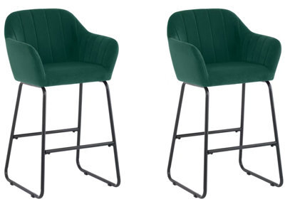 Set Of 2 Green Magaluf Velvet Fixed Height Bar Stools With Black Legs For Kitchen Island Breakfast Bar - image 1