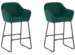 Set Of 2 Green Magaluf Velvet Fixed Height Bar Stools With Black Legs For Kitchen Island Breakfast Bar - thumbnail 2