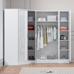 Reflect 2Pc Wardrobe Bundle - 2 Door Corner + 3 Door Plain - White Gloss & Matt White - H: 180Cm X W: 179Cm X D: 103Cm - thumbnail 4