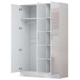 Reflect 2Pc Wardrobe Bundle - 2 Door Corner + 3 Door Plain - White Gloss & Matt White - H: 180Cm X W: 179Cm X D: 103Cm - thumbnail 8