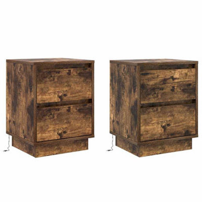 Berkfield Modern Bedside Cabinets With Led Lights 2 Pcs Smoked Oak 39X34.5X50 Cm - image 1