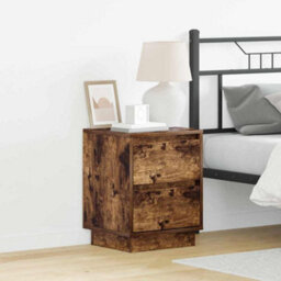 Berkfield Modern Bedside Cabinets With Led Lights 2 Pcs Smoked Oak 39X34.5X50 Cm - thumbnail 2