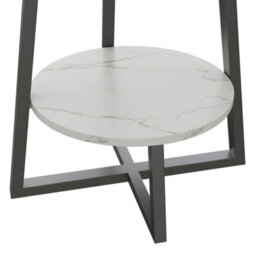 60Cm Round Side End Table Living Room Coffee Table 2 Tier Marble Effect Storage Shelf - thumbnail 5