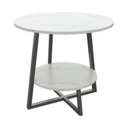 60Cm Round Side End Table Living Room Coffee Table 2 Tier Marble Effect Storage Shelf - thumbnail 4