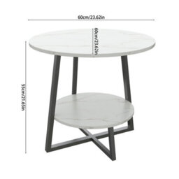 60Cm Round Side End Table Living Room Coffee Table 2 Tier Marble Effect Storage Shelf - thumbnail 2