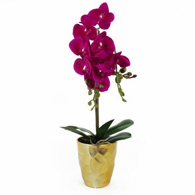 Leaf 54Cm Artificial Orchid Plant - Dark Pink Gold Pot - image 1