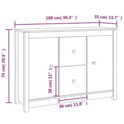 Vidaxl Sideboard White 100X35X74 Cm Solid Wood Pine - thumbnail 3