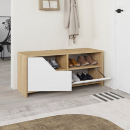 Decortie Modern Nexus Shoe Cabinet Oak, White 105(W) 2-Door Storage And Open Shelf Space Saver Engineered Wood Hallway - thumbnail 4