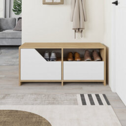 Decortie Modern Nexus Shoe Cabinet Oak, White 105(W) 2-Door Storage And Open Shelf Space Saver Engineered Wood Hallway - thumbnail 5