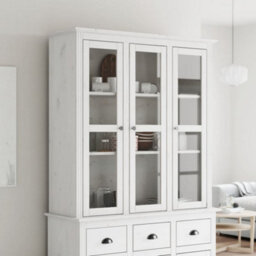 Berkfield Cabinet With Glass Doors Bodo White Solid Wood Pine