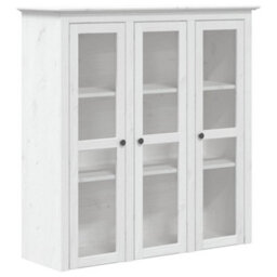 Berkfield Cabinet With Glass Doors Bodo White Solid Wood Pine - thumbnail 2