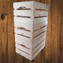 Woodeedoo 3-Tier Large Wooden Wheeled Crate Stackable Pine Storage Box Rustic Unfinished Container Tools Organiser 46X31X80.5Cm