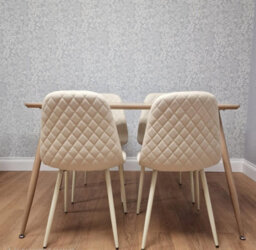 Kosy Koala Modern Wood Effect Dining Table Set With 4 Cream Gem Pattern Chairs Dining Room Furniture - thumbnail 4