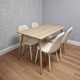 Kosy Koala Modern Wood Effect Dining Table Set With 4 Cream Gem Pattern Chairs Dining Room Furniture