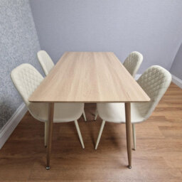 Kosy Koala Modern Wood Effect Dining Table Set With 4 Cream Gem Pattern Chairs Dining Room Furniture - thumbnail 2