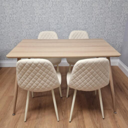 Kosy Koala Modern Wood Effect Dining Table Set With 4 Cream Gem Pattern Chairs Dining Room Furniture - thumbnail 3