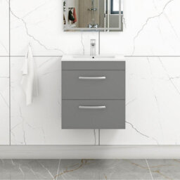 Royal Bathrooms Turin Indigo Grey Gloss 500mm Wall Hung Vanity Unit 2 Drawer With Minimalist Basin Sink