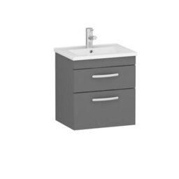 Royal Bathrooms Turin Indigo Grey Gloss 500mm Wall Hung Vanity Unit 2 Drawer With Minimalist Basin Sink - thumbnail 6