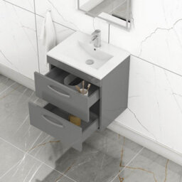 Royal Bathrooms Turin Indigo Grey Gloss 500mm Wall Hung Vanity Unit 2 Drawer With Minimalist Basin Sink - thumbnail 3