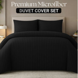 Lazzaro Luxury Satin Stripe Super King Quilt Cover Set Ultrasoft Microfiber Hotel Bedding Comfort - thumbnail 1