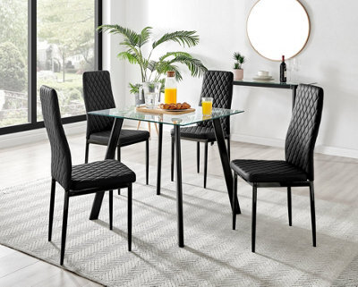 Furniturebox Malmo Scandi Inspired Rectangular Glass & Black Wood Dining Table Withh 4 Black Milan Faux Leather Black Leg Chairs - image 1