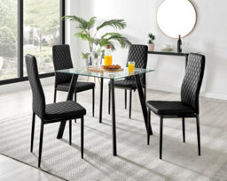 Furniturebox Malmo Scandi Inspired Rectangular Glass & Black Wood Dining Table Withh 4 Black Milan Faux Leather Black Leg Chairs - thumbnail 1