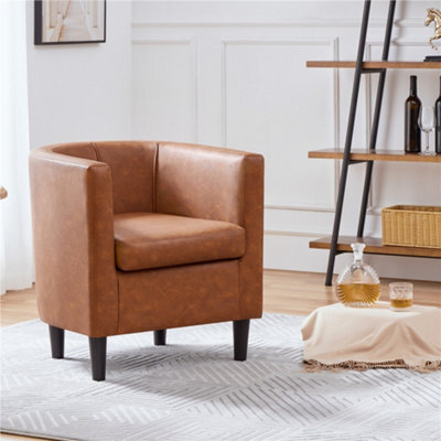 Yaheetech Brown Barrel-Shaped Faux Leather Club Chair - image 1
