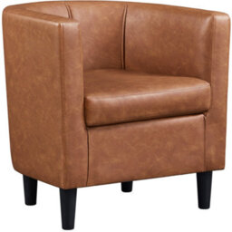 Yaheetech Brown Barrel-Shaped Faux Leather Club Chair - thumbnail 2