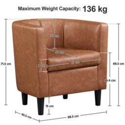 Yaheetech Brown Barrel-Shaped Faux Leather Club Chair - thumbnail 3