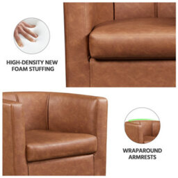 Yaheetech Brown Barrel-Shaped Faux Leather Club Chair - thumbnail 5