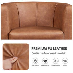 Yaheetech Brown Barrel-Shaped Faux Leather Club Chair - thumbnail 4