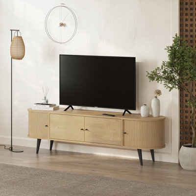 Decortie Gentle Modern Oak Tv Unit Media Unit Entertainment Centre 180Cm Tv Cabinet With 2 Doors And 2 Sliding Doors Storage - image 1