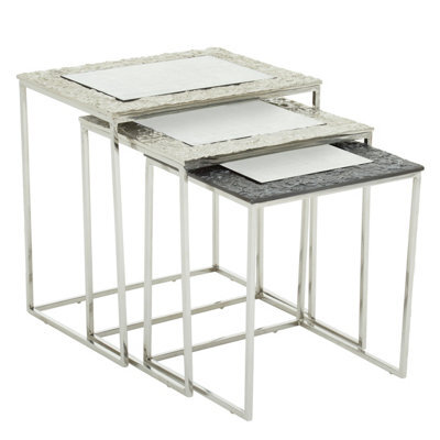 Orsina Luxe Set Of 3 Rectangular Nesting Tables,nickel & Gunmetal Finish Decorative Tables,antique Bedside Tables - image 1