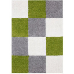 The Rugs Green Grey And Ivory Soft Checkerboard Design Fluffy Shaggy Rugs And Runners High Pile Living Room Kitchen Hallway 381 - thumbnail 1