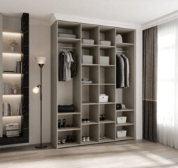 Arte Elegant Como 3 Cashmere Hinged Door Wardrobe H2460mm W1800mm D500mm, Four Doors, Sixteen Shelves, Two Hanging Rails, Gold Handles - thumbnail 3