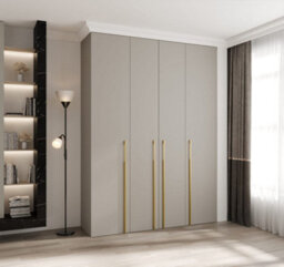 Arte Elegant Como 3 Cashmere Hinged Door Wardrobe H2460mm W1800mm D500mm, Four Doors, Sixteen Shelves, Two Hanging Rails, Gold Handles - thumbnail 2