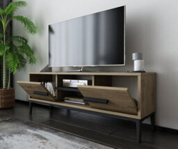 Decorotika Eslem Tv Stand, Tv Cabinet, Tv Unit With Two Shelves And Two Cabinets - Oud Oak Pattern And Black - thumbnail 3