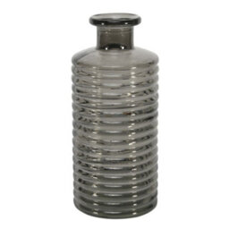 Dove Grey Glass Horizontal Ribbed Bottle Vase. Height 21 Cm