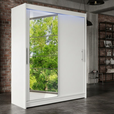 Westa Vi 150Cm Sliding Door Wardrobe With Mirror Modern Bedroom Storage With Hanging Rails And Shelves White Rgb Led Colorful - image 1