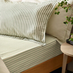 Yard Hebden Striped 100% Cotton Duvet Cover Set, Forest Green, Super King - thumbnail 3