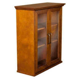 Teamson Home Wall-Mounted Bathroom Cabinet With Glass Doors, Oiled Oak - thumbnail 6
