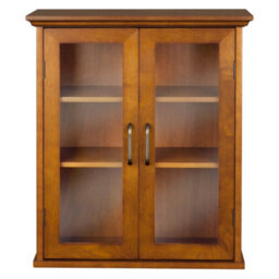Teamson Home Wall-Mounted Bathroom Cabinet With Glass Doors, Oiled Oak - thumbnail 2