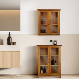 Teamson Home Wall-Mounted Bathroom Cabinet With Glass Doors, Oiled Oak - thumbnail 3