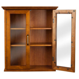 Teamson Home Wall-Mounted Bathroom Cabinet With Glass Doors, Oiled Oak - thumbnail 4