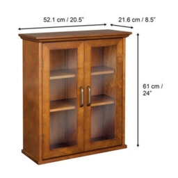 Teamson Home Wall-Mounted Bathroom Cabinet With Glass Doors, Oiled Oak - thumbnail 5