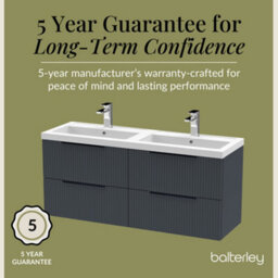 Balterley Fluted Front Wall Hung 4-Drawer Bathroom Vanity Unit With Double Basin, 1200mm, Satin Dark Grey, Black Handles - thumbnail 6