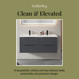 Balterley Fluted Front Wall Hung 4-Drawer Bathroom Vanity Unit With Double Basin, 1200mm, Satin Dark Grey, Black Handles - thumbnail 7