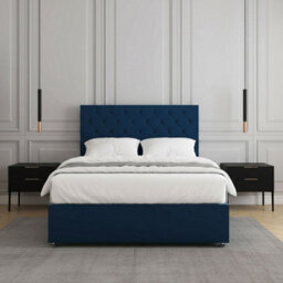 REGIONAL FURNISHINGS Blue Plush Velvet Divan Bed Set Upholstered With 24Inch Headboard & 2Drawers Sameside & Mattress In 3Ft 4Ft 4Ft6 5Ft 6Ft - thumbnail 3